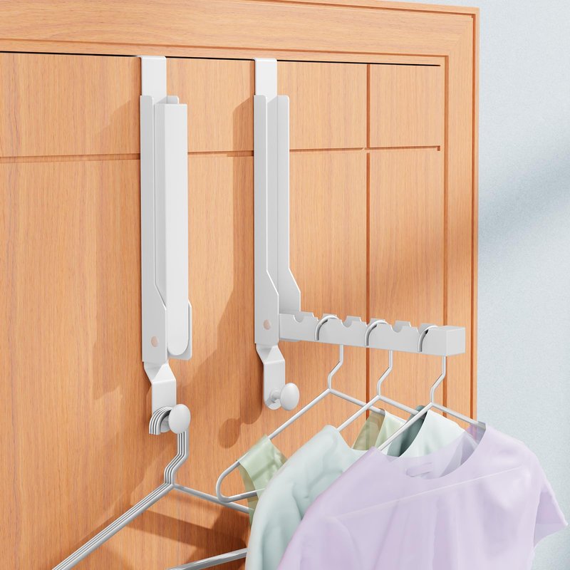 2 Pack Over The Door Hanger Folding Clothes Drying Rack, Folding Hanging Coat Rack for Indoor Laundry Room Compact Small Space Foldable Portable Clothing Hanger Hook Collapsible (Wihte-2(Upgraded))