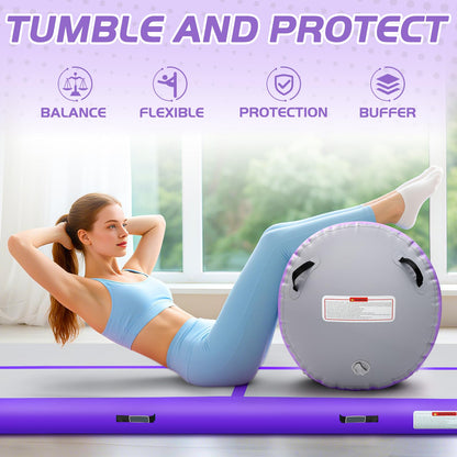 KIKILIVE Inflatable Gymnastics Tumble Mat 13ft and Air Roller 40x23inch Purple Gray, Air Mat Track 4 inches Thickness and Air Roller Gymnastics Barrel with Electric Air Pump for Home Use Outdoor Training Cheerleading Beach Park