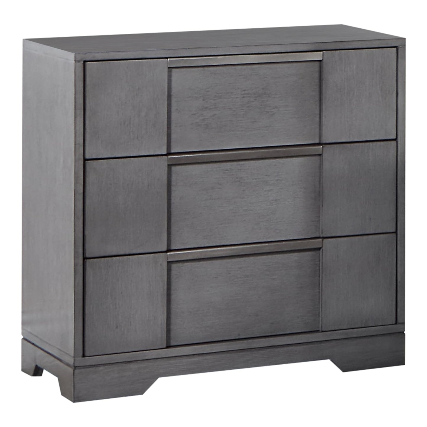 Furniture of America Del Rio 26 inches Solid Wood 3-Drawer Nightstand with Nickel Finger Pulls, Felt-Lined Top Storage Bedside Table, No Assembly for Bedroom, Guest Room, Gray
