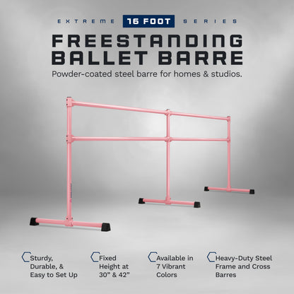 VITA Barre Portable Freestanding Double Ballet Barre, Extreme, 16 Ft Bars, Light Pink, Steel | Fixed Height, Made in USA, Home or Gym Exercise Equipment for Kids & Adults | Dance, Fitness, Pilates