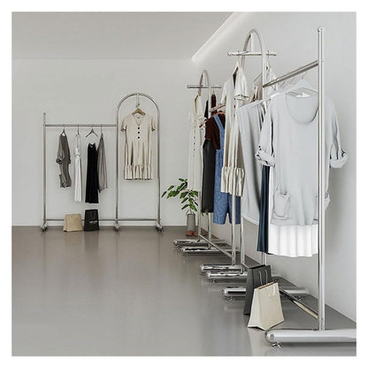 CUTPOIY Clothes Rail Garment Rack Commercial Heavy Duty Garment Rack, Stainless Steel Clothing Rack Free Standing Coat Rack for Bedroom Clothes Drying Rack for Hanging Clothes, Silver-130x40x170cm