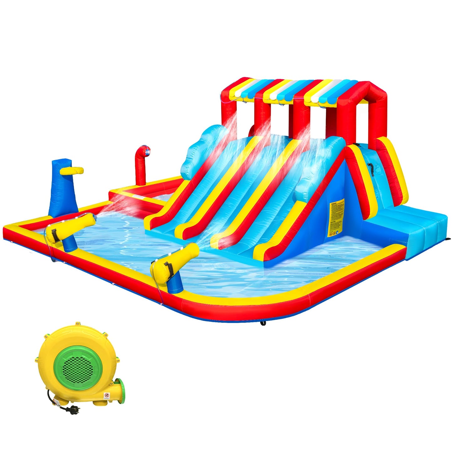 14.3FT Oxford Inflatable Water Slide Family Version Water Park Built in Reservoir Slide Sprinkler Rock Climbing Summer Carnival Pool Party Easy Setup & Storage（Include Blower）