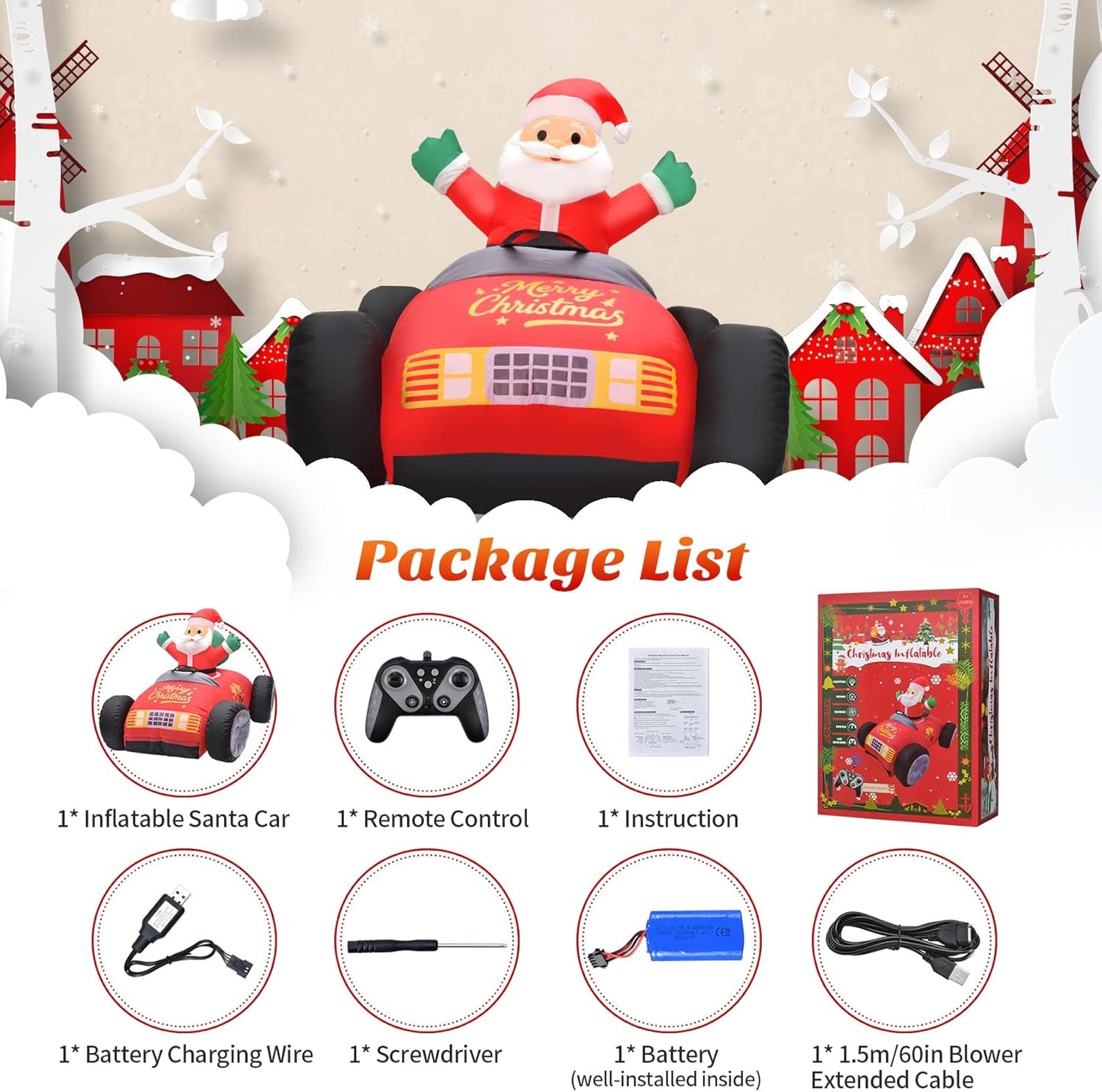 3.5FT 360Rotation, KLYLOP RC Inflatable Santa Claus Outdoor with Auto Inflate, Christmas Inflatables Santa Toys Car
