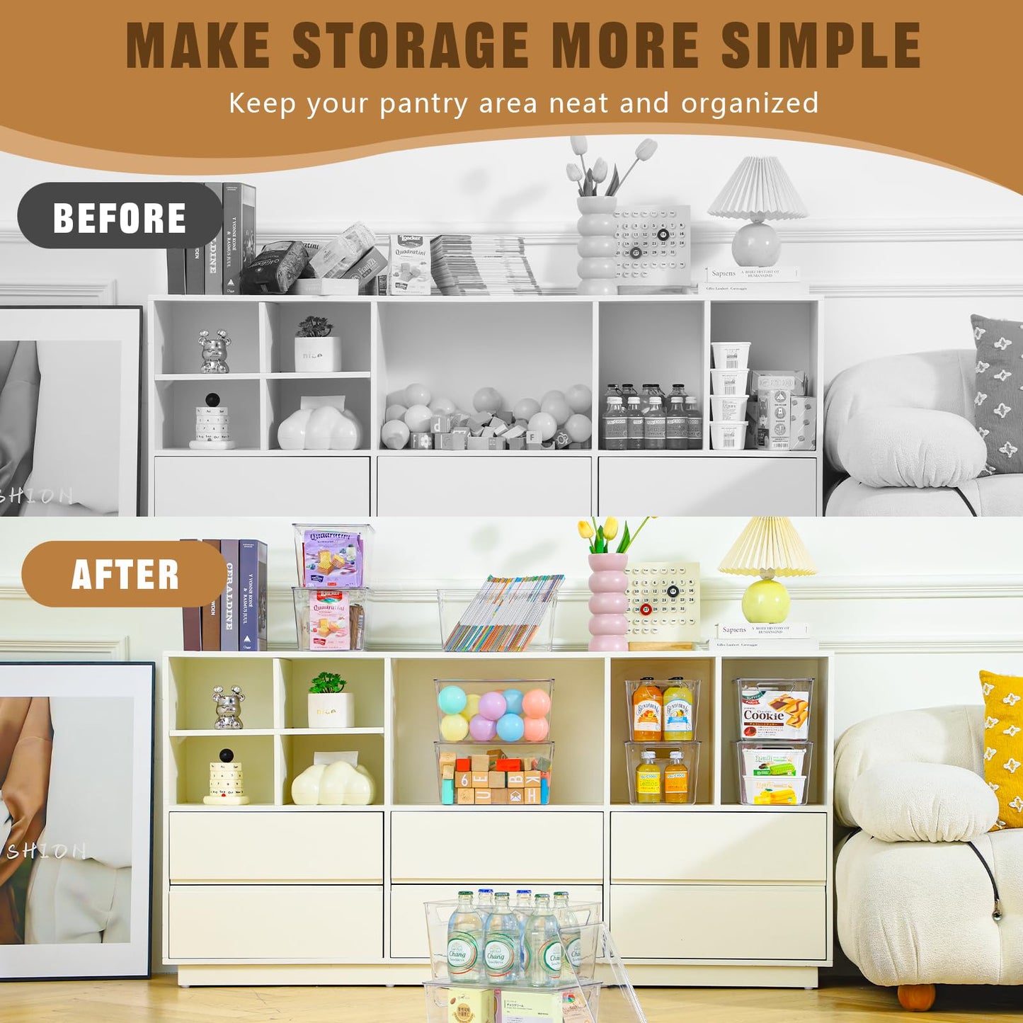 6 Pack Clear Storage Bins with Lids, 7 Quart Stackable Storage Boxes for Storage and Organization, Plastic Storage Containers with Lids, Plastic Bins with Handles for Office, Bedroom, Study Room