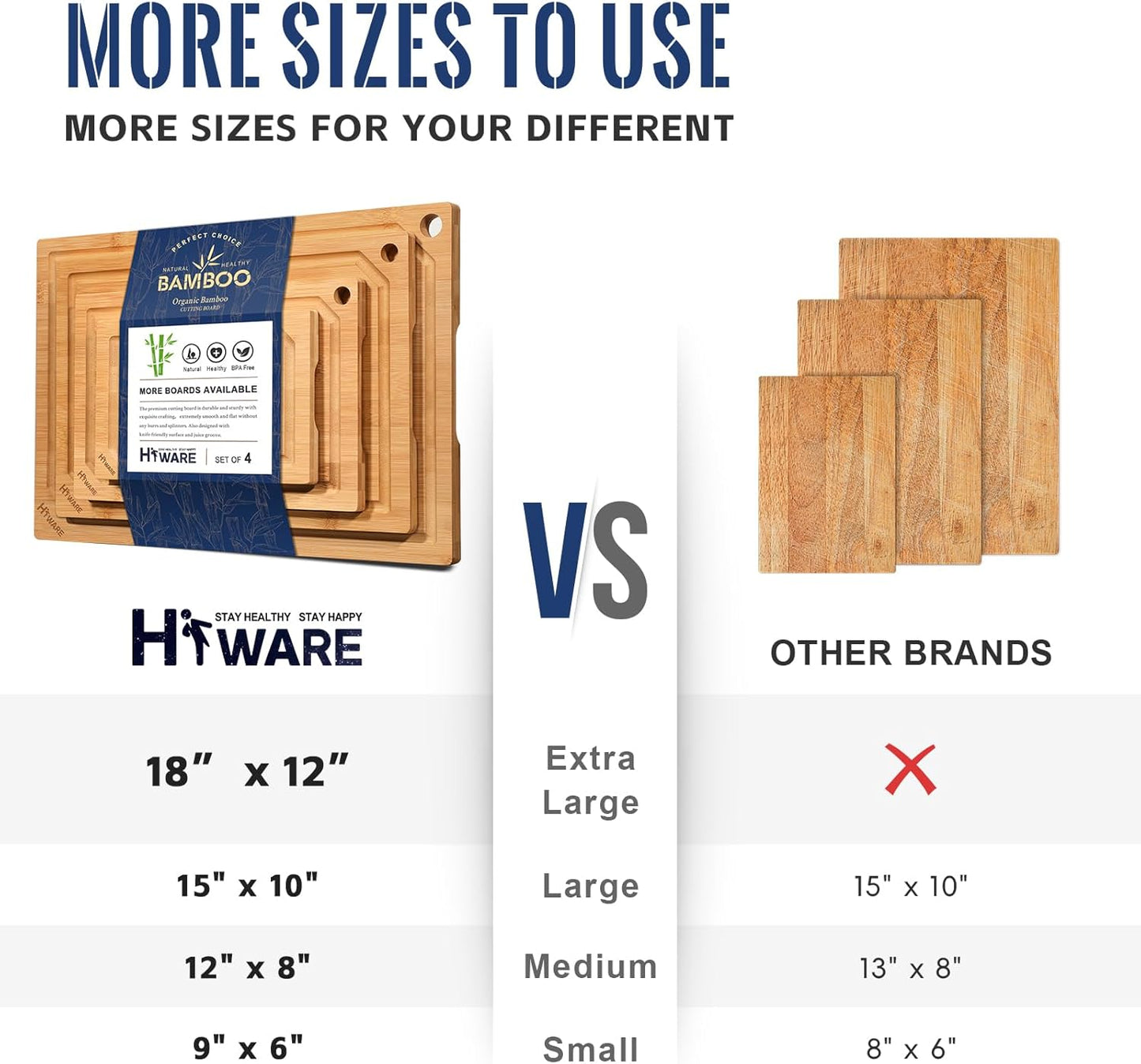 4-Piece Set Set Hiware Extra Large Bamboo Cutting Boards for Kitchen, Heavy Duty Cutting Board with Juice Groove