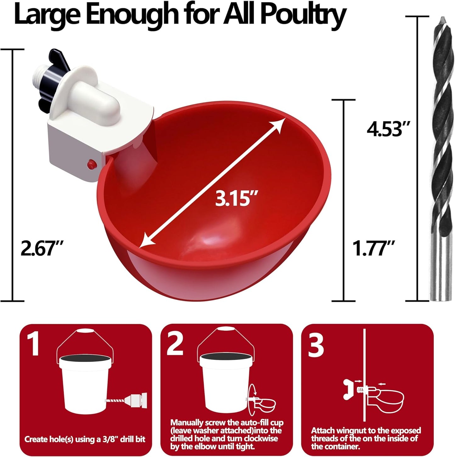 8pack (8) Large Poultry Waterer, Professional Chicken Water Cups for Poultry LANARP Float Style Gravity Chicken