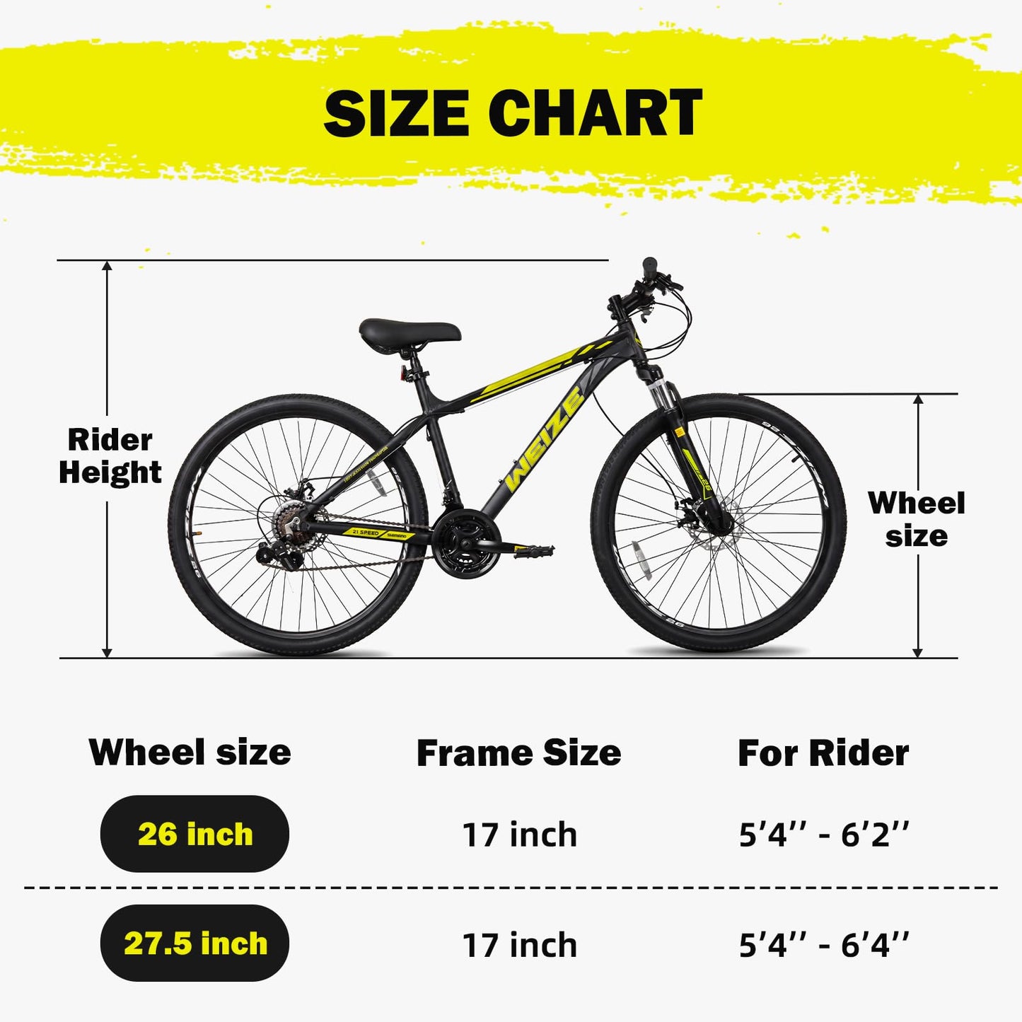WEIZE Mountain Bike, 26/27.5-Inch Adult Bike, 21-Speed Rear Disc Brake, Lightweight Aluminum Frame for Men and Women, Comfort Saddle for Outdoor Trail Riding,Black