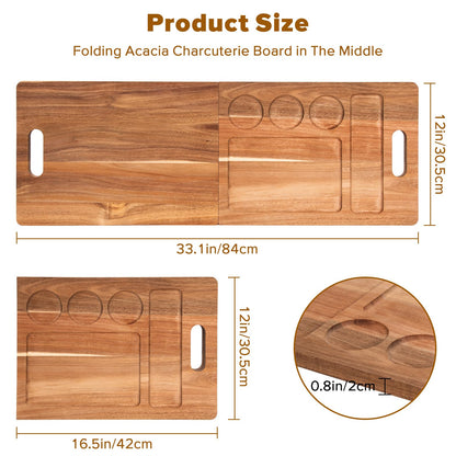 Large Acacia Wood Charcuterie Boards with Containers，33×12Inch Foldable Serving Tray for Kitchen Serving Tray Dessert Fruit Charcuterie Party