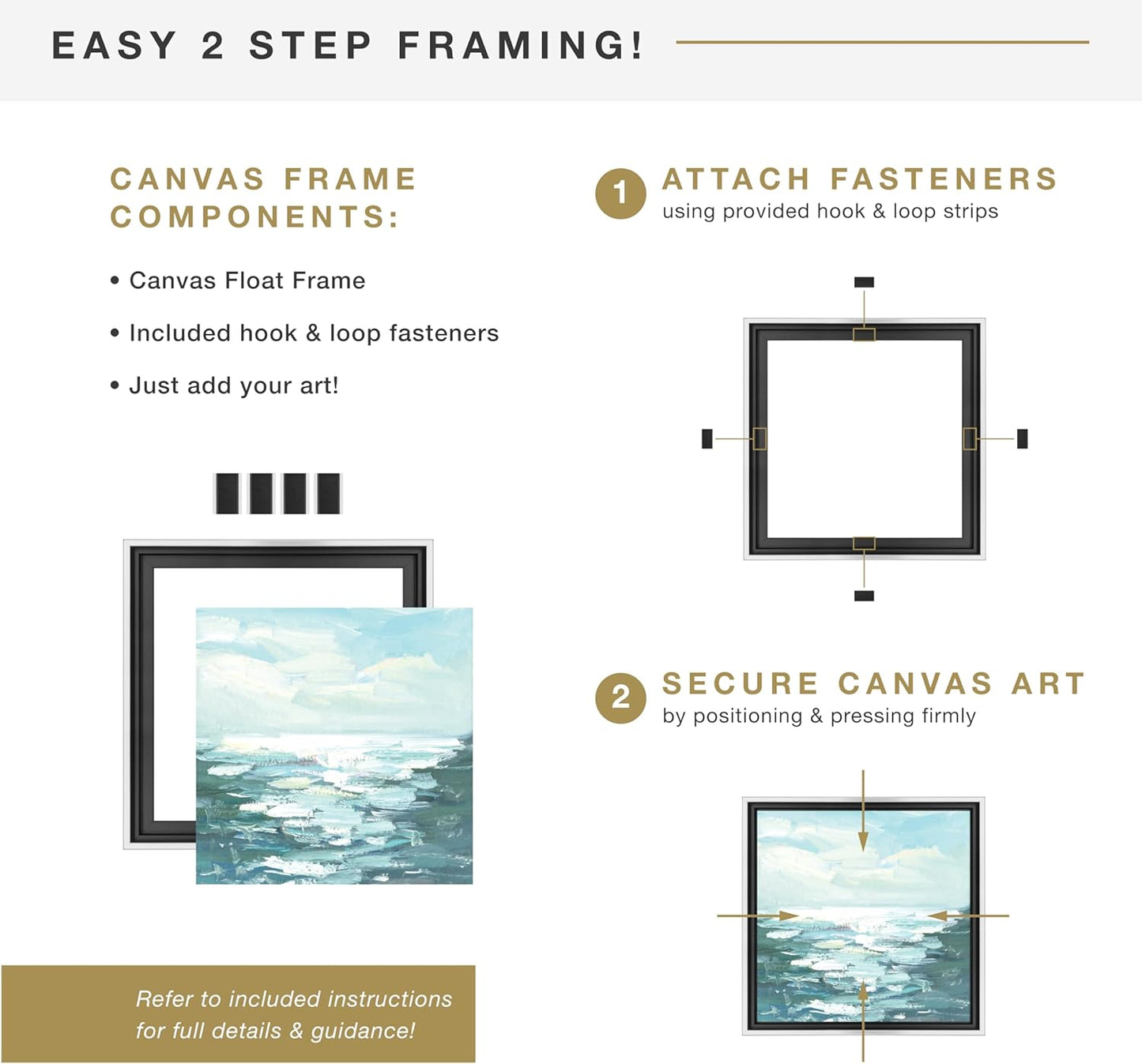 MCS Floating Canvas Frame, Art Frames for Canvas Paintings with Adhesive Fasteners, 18 x 24 Inch Black and Silver Finish