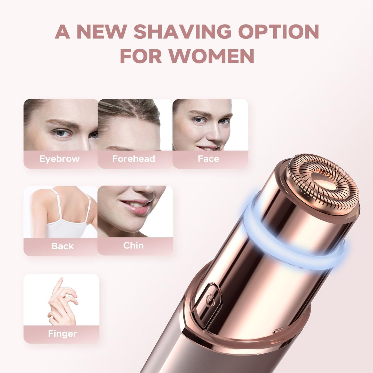 Facial Hair Removal for Women, Electric Painless Rechargeable Facial Hair Remover for Face, Lip, Chin with 2 x Replacement Heads