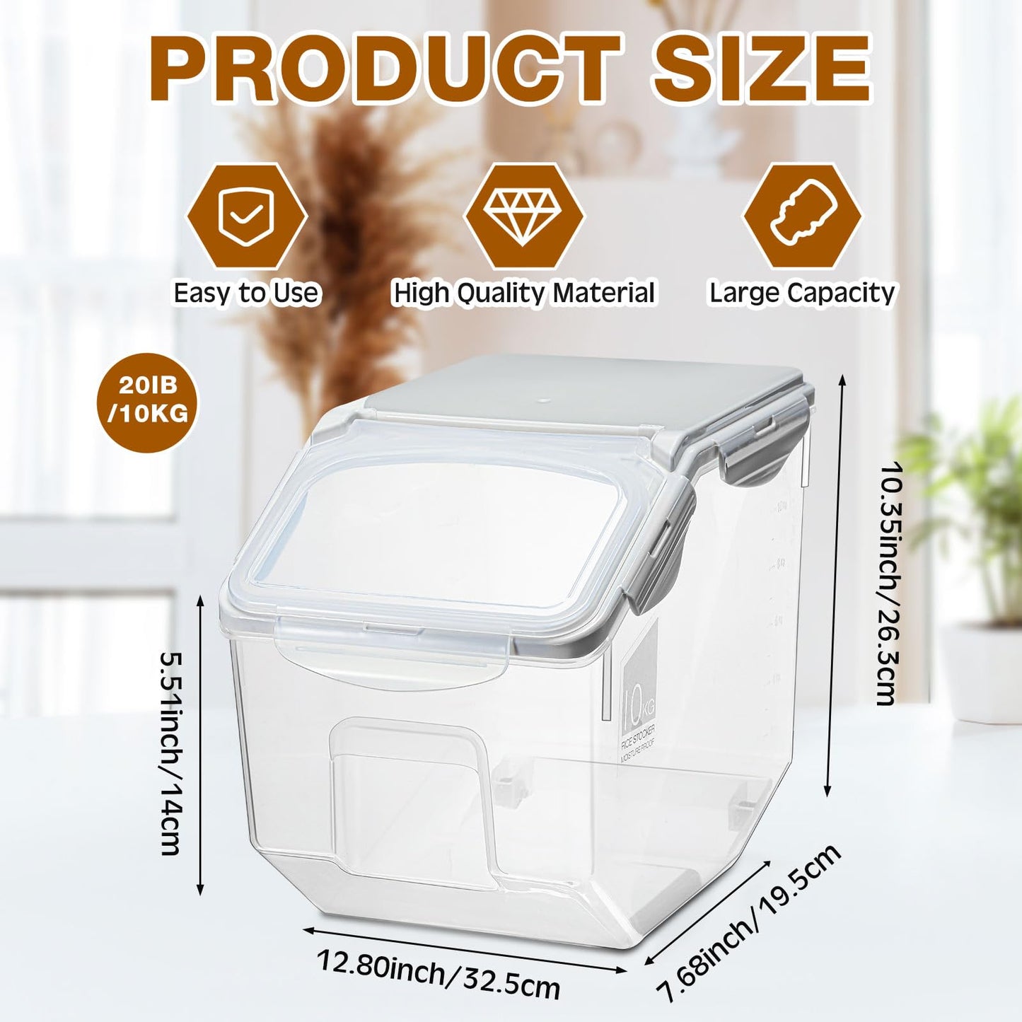 Umigy 4 Pack Rice Storage Container Flour Storage Bin with Wheels White Plastic Airtight Lid Boxes for Dog Pet Food Cereal Grain Dry Food (10 Liter / 20 lbs)