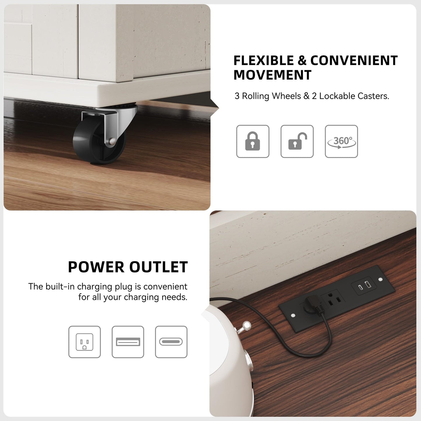 Homiflex Kitchen Island with Seating, Rolling Kitchen Islands with Storage, 55" W Large Island Table, Breakfast Bar Counter with Drop Leaf, Trash Can Cabinet, Power Outlet for Dining Room, Walnut