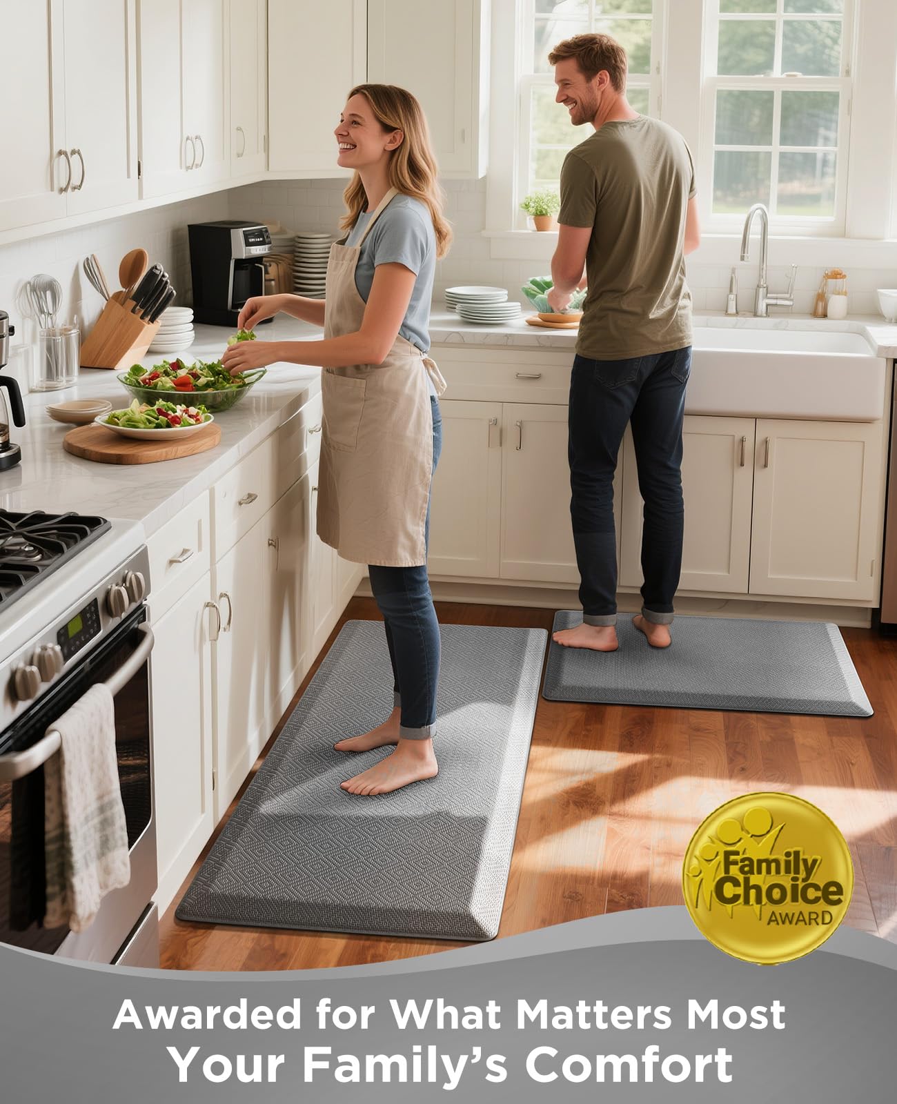 Ophanie Kitchen mats for Floor, Kitchen Rugs, 20x32 Anti Fatigue Standing Cushioned Mat, Waterproof, Comfort Ergonomic mat for Office, Home, Sink, 3/4 inch Thick Memory Foam Grey Non-Slip Bottom
