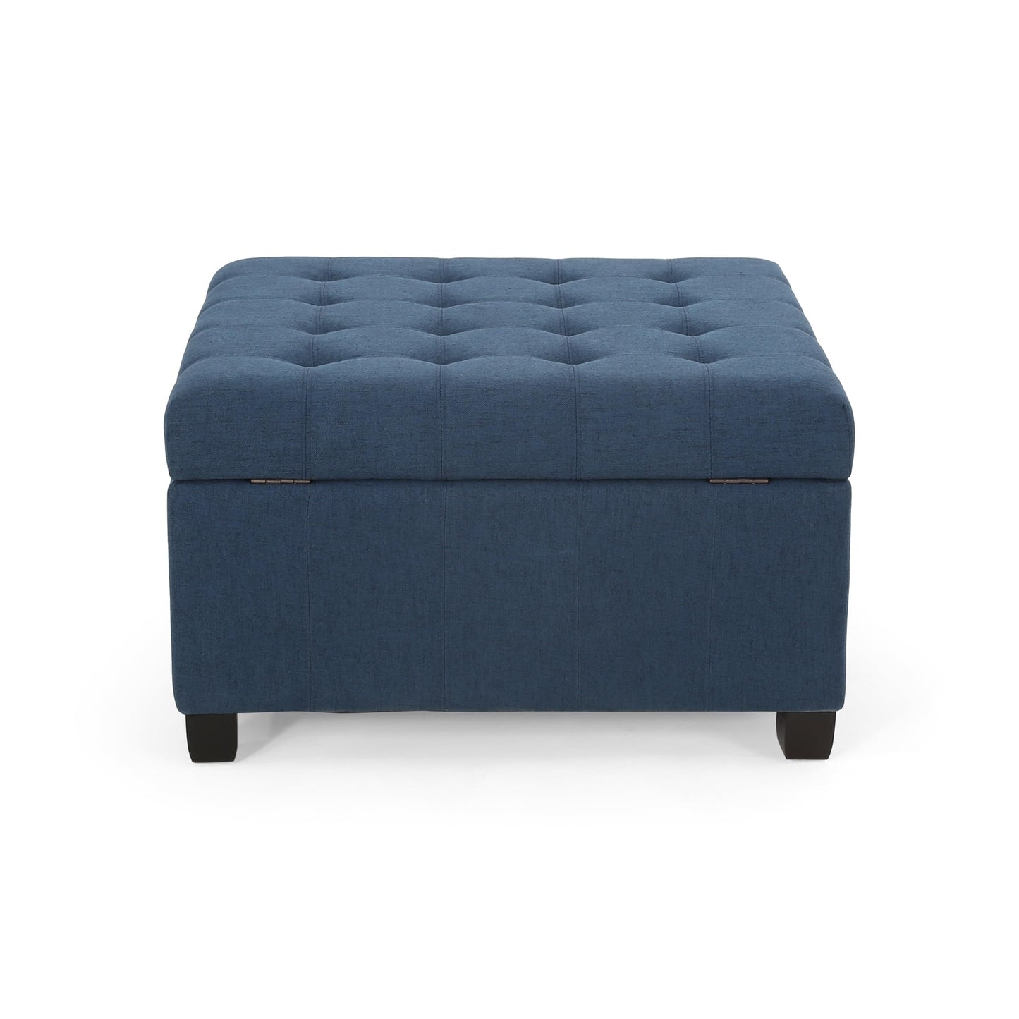 YOPTO 31" Square Storage Ottoman,Linen Footrest with Wooden Legs,Upholstered Button Tufted Coffee Table for Living Room,Navy Blue