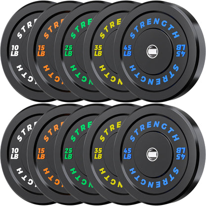 Rendpas 2-Inch Olympic Bumper Plates, 100% Virgin Rubber Low Bounce Barbell Weight for Home Gym Strength Training, 10lb-45lb Black with Color-Coded