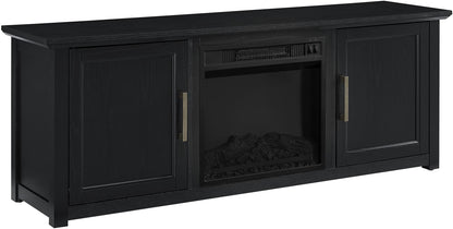 Crosley Furniture Camden Low Profile Fireplace TV Stand for 65+ inch TVs, Entertainment Center with Shelves, Black