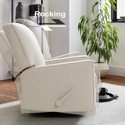 Harkawon Swivel Rocker Recliner Chair, Glider Rocker Recliner, Rocking Chair Nursery, Fabric Chair with High Back, Deep Seat, for Living Room, Bedroom, Beige