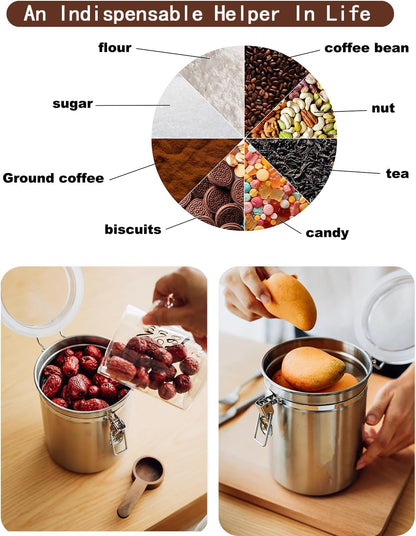 4 (1.8L Silver-4) Coffee Canister Pcs Stainless Steel Food Container with Clear Lids Airtight Container Stackable