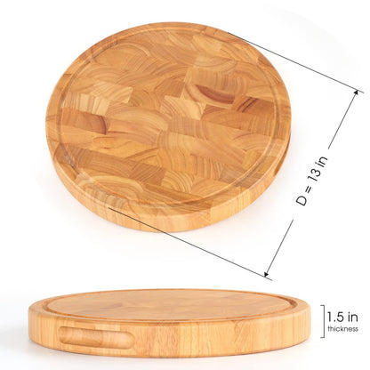 End Grain Cutting Board, Extra Large & Thick, End Grain Built-In Compartment and Juice Canal, Heavy Duty Chopping Board, Thick Carving Board for Bread Fruits Meat (13x13 Inches)