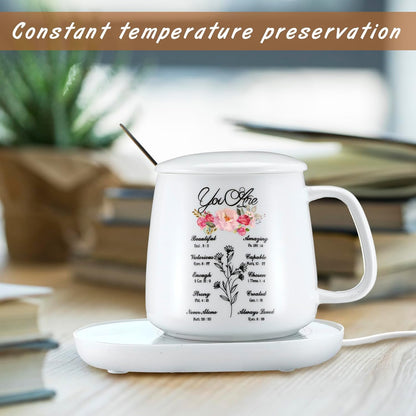 Suclain Christian Coffee Mug with Warmer Set for Women, 13.5 oz Inspirational Electric Cup Warmer for Home Office