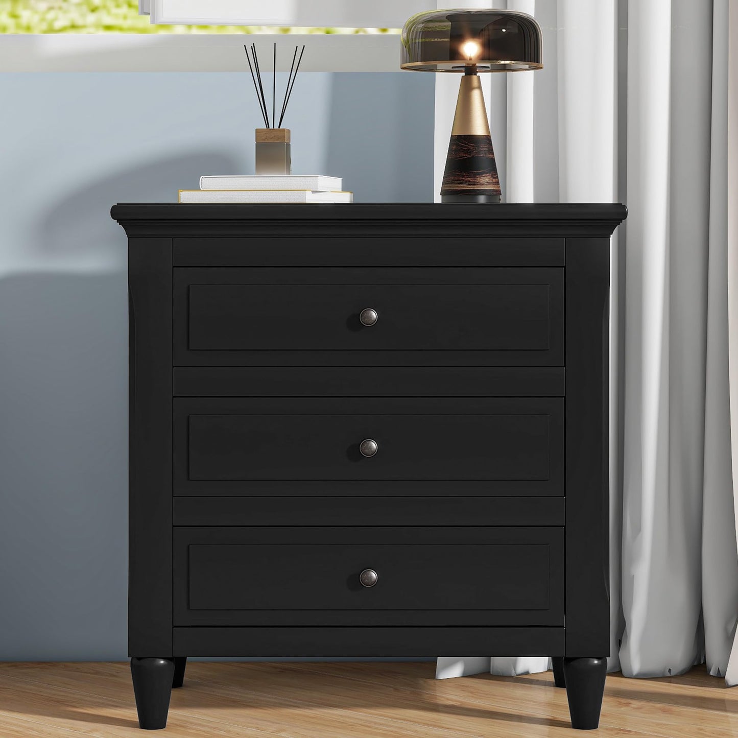 Nightstands with 3 Drawers for Bedroom, Modern Wood Bedside End Table