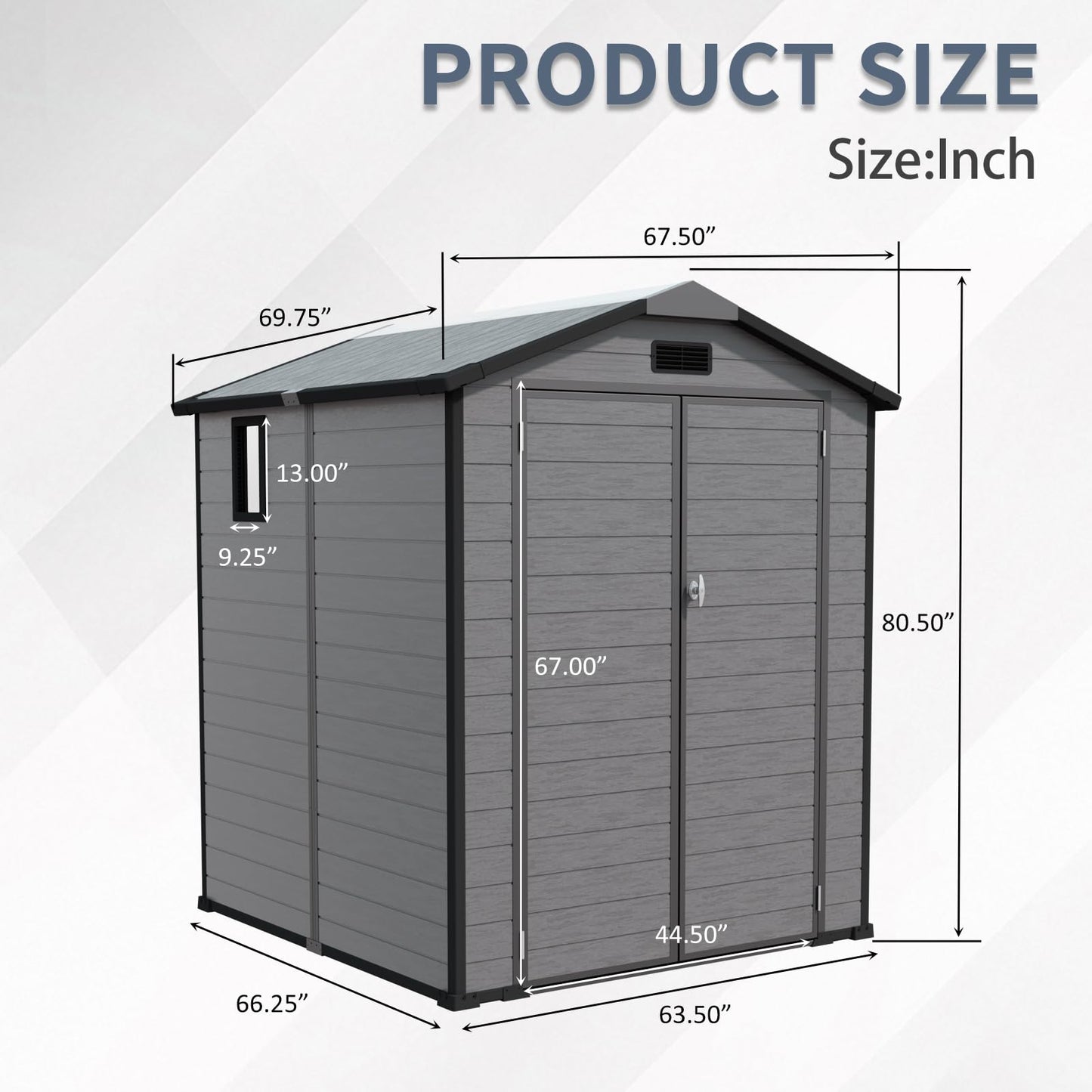 YOPTO 6x6 FT Plastic Outdoor Storage Shed,Waterproof Storage Shed with Lockable and Window,Cabinet House w/Floor & Vents,for Storing Bicycles,Lawnmowers,Dark Gray