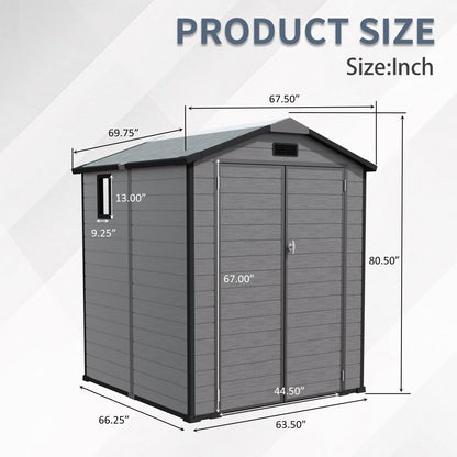 YOPTO 6x6 FT Plastic Outdoor Storage Shed,Waterproof Storage Shed with Lockable and Window,Cabinet House w/Floor & Vents,for Storing Bicycles,Lawnmowers,Dark Gray