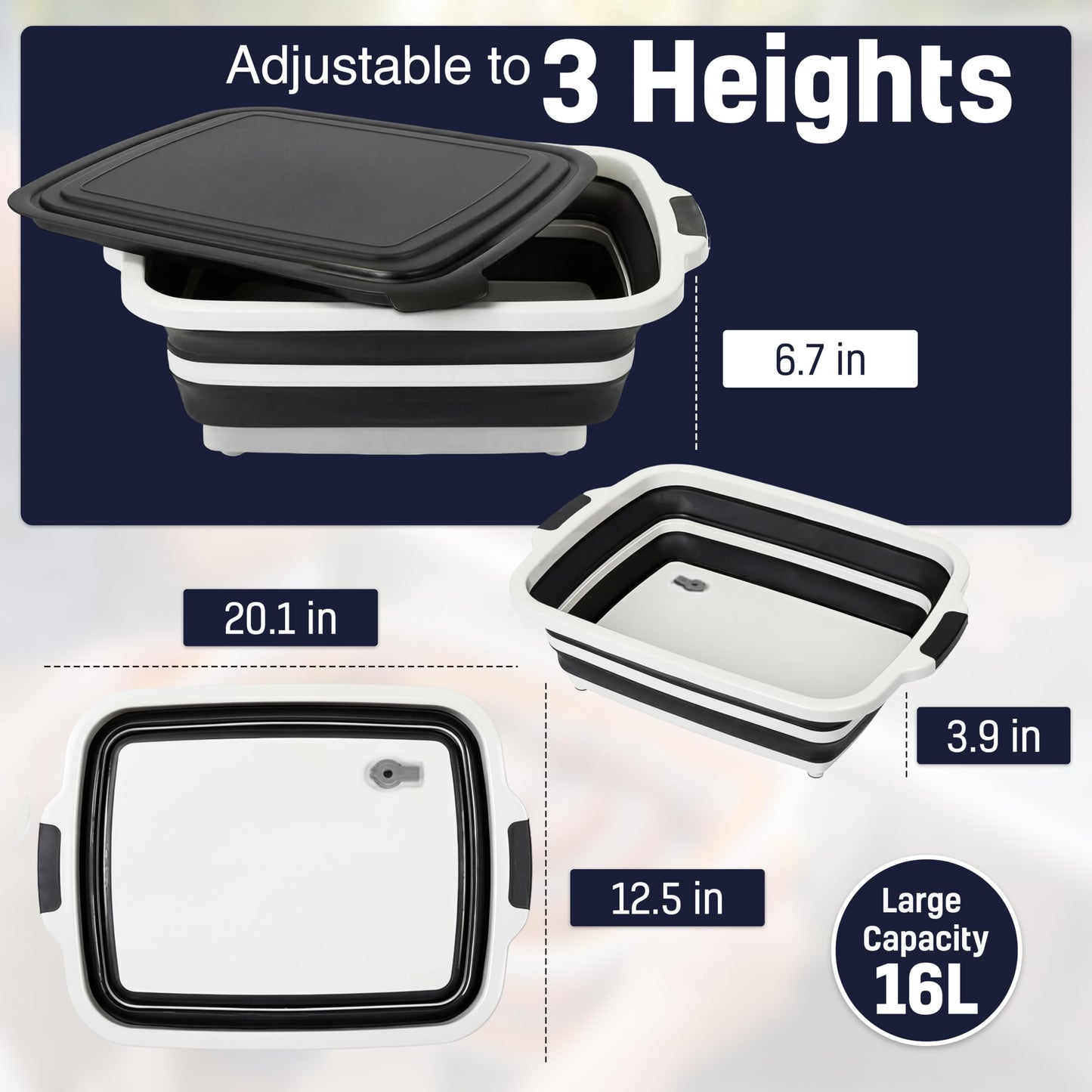 BBQ Prep Tub 16L, Collapsible Cutting Board with Meat Rest Blanket and Chicken Claws, Perfect Meat Prep Tub for Marinating, Shredding, and Grilling, All in One BBQ Accessories for Outing & Picnic