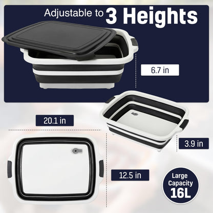 BBQ Prep Tub 16L, Collapsible Cutting Board with Meat Rest Blanket and Chicken Claws, Perfect Meat Prep Tub for Marinating, Shredding, and Grilling, All in One BBQ Accessories for Outing & Picnic