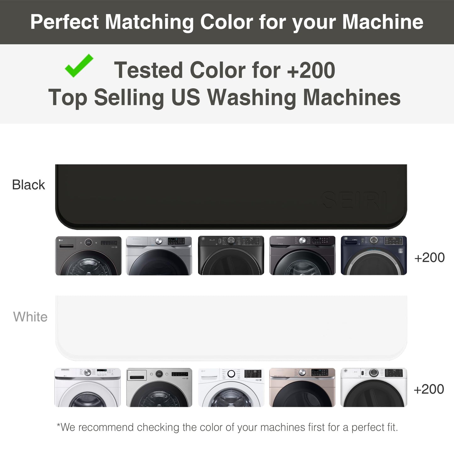 1 PACK SEIRI Washer and Dryer Topper, 26" x 26" Silicone Dryer Top Protector Mat for Flat Top Surface Cover and Front Load Washing Machine Non-Slip Waterproof Laundry Topper Mat Large (Black)