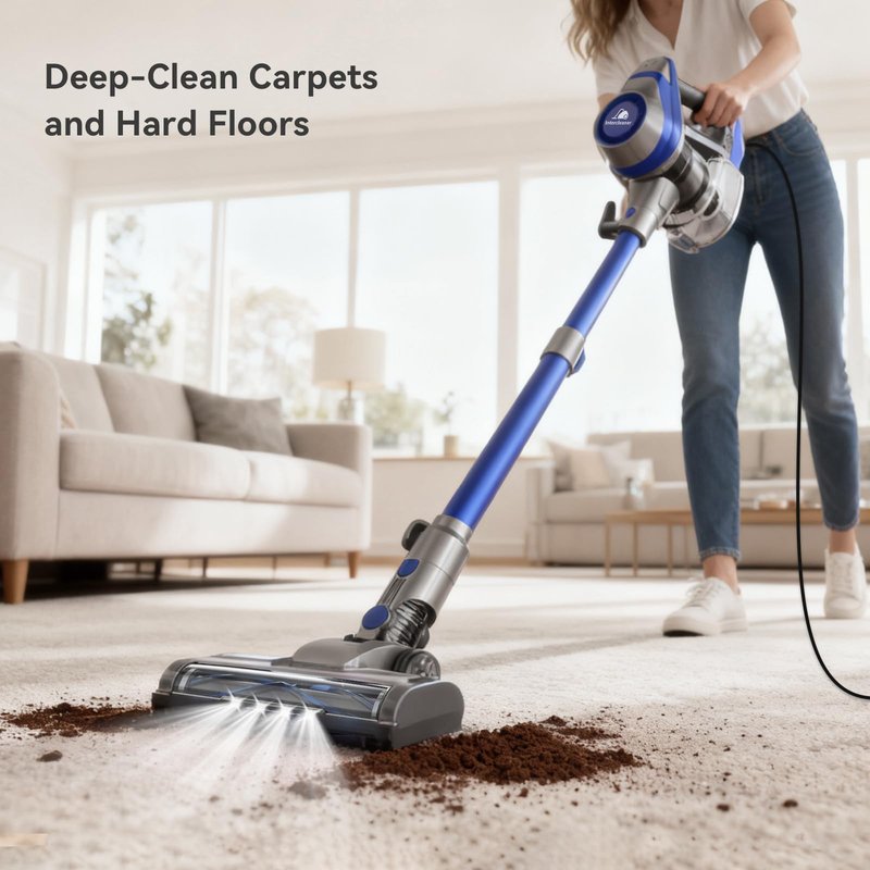 Intercleaner 23Ft Corded Vacuum Cleaner, with LED Headlights & Large Dust Cup, Powerful Suction for Hard Floors & Carpets, Adjustable Stick, Perfect for Pet Hair, Wall Mount Storage