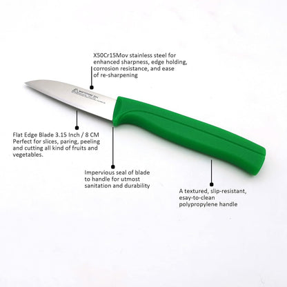 MATTSTONE HILL 3.15 Inch Paring Knife, Premium Stainless Steel Small Kitchen Utility Knife with Green Handle