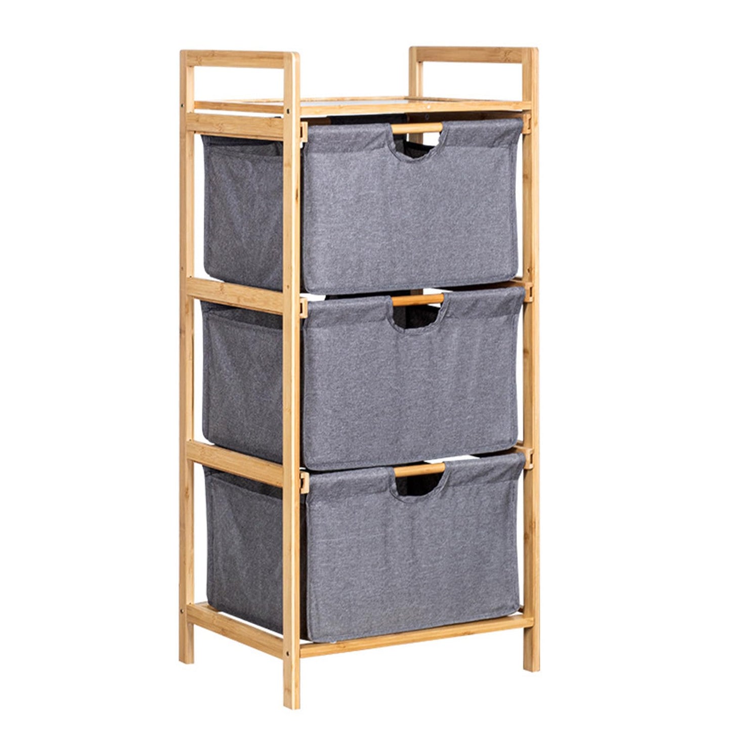OPPWONG Laundry Basket Organizer, 3 Tier Pull Out Hamper Sorter, Freestanding Clothes Towel Storage Cabinet with Top Shelf Fabric Drawers Unit, Ideal for Small Space, Bathroom & Bedroom (Grey)