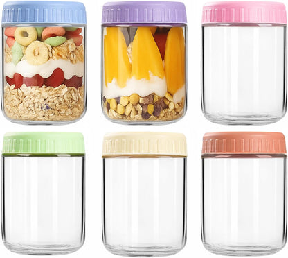 16oz 6 Pack Overnight Oats Containers with Lids, Wide Mouth Mason Jars with Lids, Glass Jars with Airtight lid for Chia