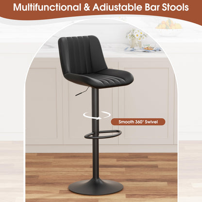JAMFLY Modern Leather Bar Stools – Swivel & Height-Adjustable Bar Chairs with Footrest, Ergonomic Design for Kitchen Island, Home & Commercial Bar – Set of 6, Black