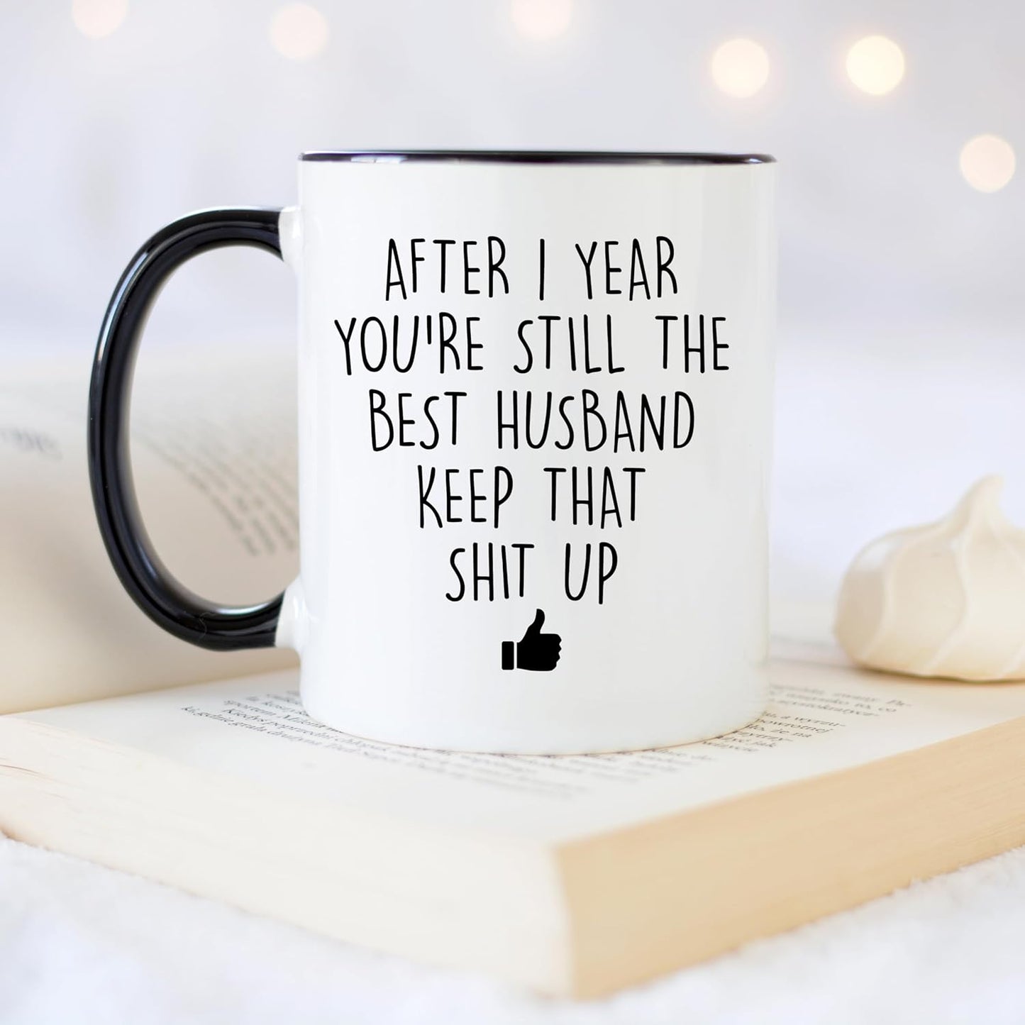 YouNique Designs 1 Year Anniversary Coffee Mug for Him, 11 Ounces, Black Handle