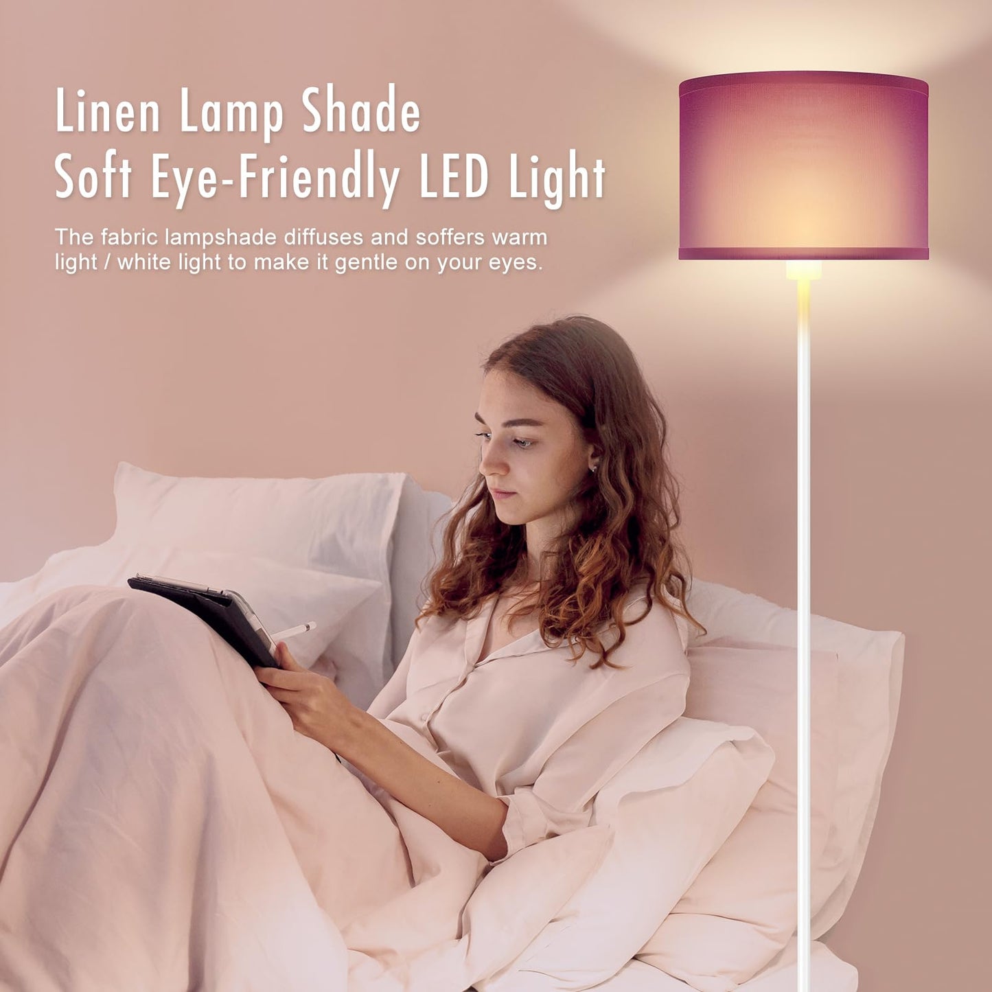 Floor Lamp for Bedroom, Purple Standing Lamp, Modern Stand Up Lamps with Lampshade, 59" Tall Lamp, Foot Switch, Small Corner Lamp Decor for Kids Room, Living Room , Den, Office(NO Bulb,E26 Base)