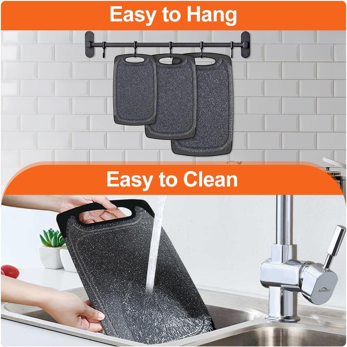 KIMIUP Kitchen Cutting Board (Set of 3),Professional Chopping Boards Sets,Dishwasher Safe Cutting Boards With Juice Grooves & Carrying Handle & No BPA