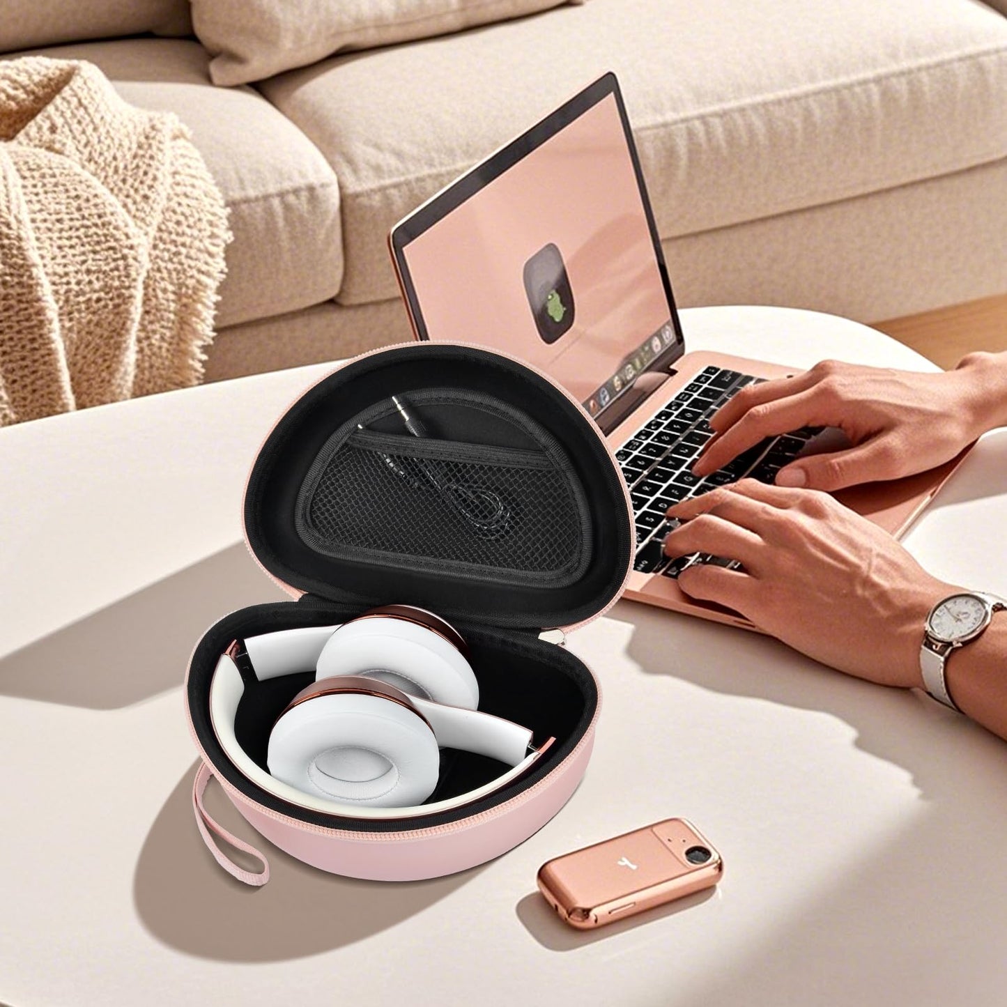 COMECASE Hard Headphone Case for Beats Solo 4, Studio Pro, Solo 3, Solo 2 (CASE ONLY) - Upgraded Crush-Proof EVA Protection for Travel, Fits Foldable Headphones with Mesh Pocket, Rose Gold