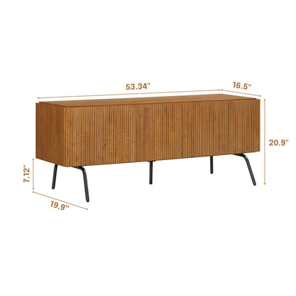 NTC Veil TV Stand with 3 Doors for TVs up to 60’’, Media Console with Vertical Groove Design and Metal Legs, Modern Entertainment Center for Living Room and Bedroom, Effortless Assembly, Teak Look