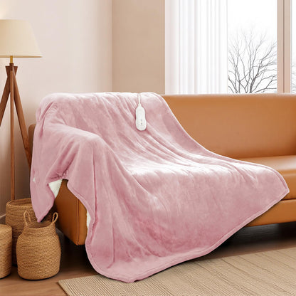 Heated Blanket Throw 50"x60", ETL & FCC Certified Electric Blanket with 3-Hour Timer Auto-Off & 5 Heating Levels, Overheat Protection, Machine Washable - Dusty Pink
