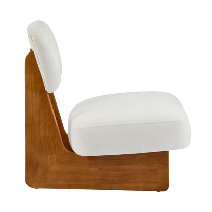 Christopher Knight Home Mores Low Profile Accent Chair Set of 2, Modern Living Room Armless Lounge Chair, Fabric Comfy Reading Chair for Bedroom, Wooden Frame and Thick Padded Seat, Beige + Natural