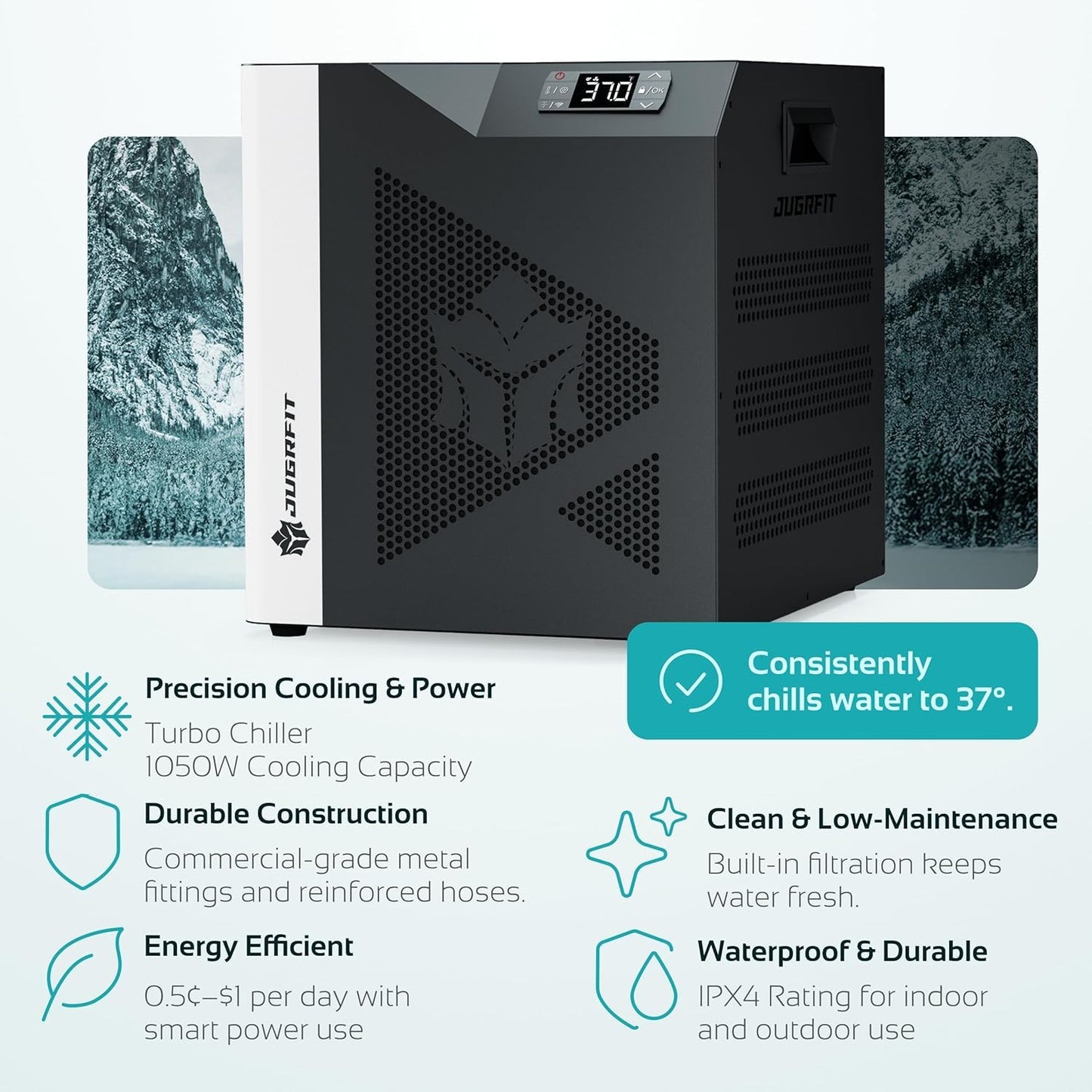 JUGRFIT 121-Gallon Luxury Pro-Grade Cold Plunge Tub with 1050W Water Chiller – Ice-Free At-Home Recovery, Built-In Filtration, Weatherproof & Durable