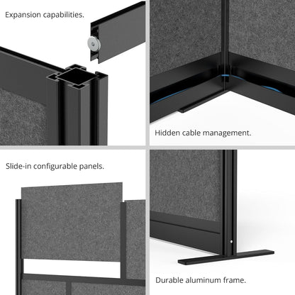 Stand Up Desk Store Expanse Modular Wall | 70'' x 48'' Wall | Expandable Partition Room Divider with Rearrangeable Frosted Acrylic & Sound Absorbent Panels (Black Frame)