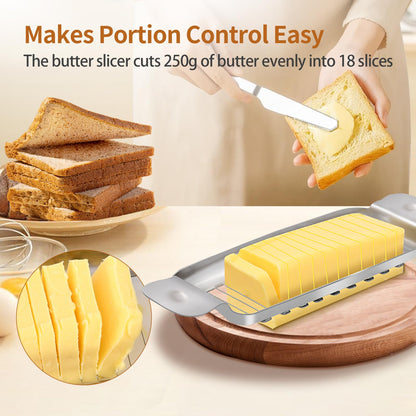 Stainless Steel Butter & Cheese Slicer – 18 Wire Cutter for Perfect 1/4" Slices, Ergonomic Handle, Dishwasher Safe for Butter, Cheese & Soft Foods