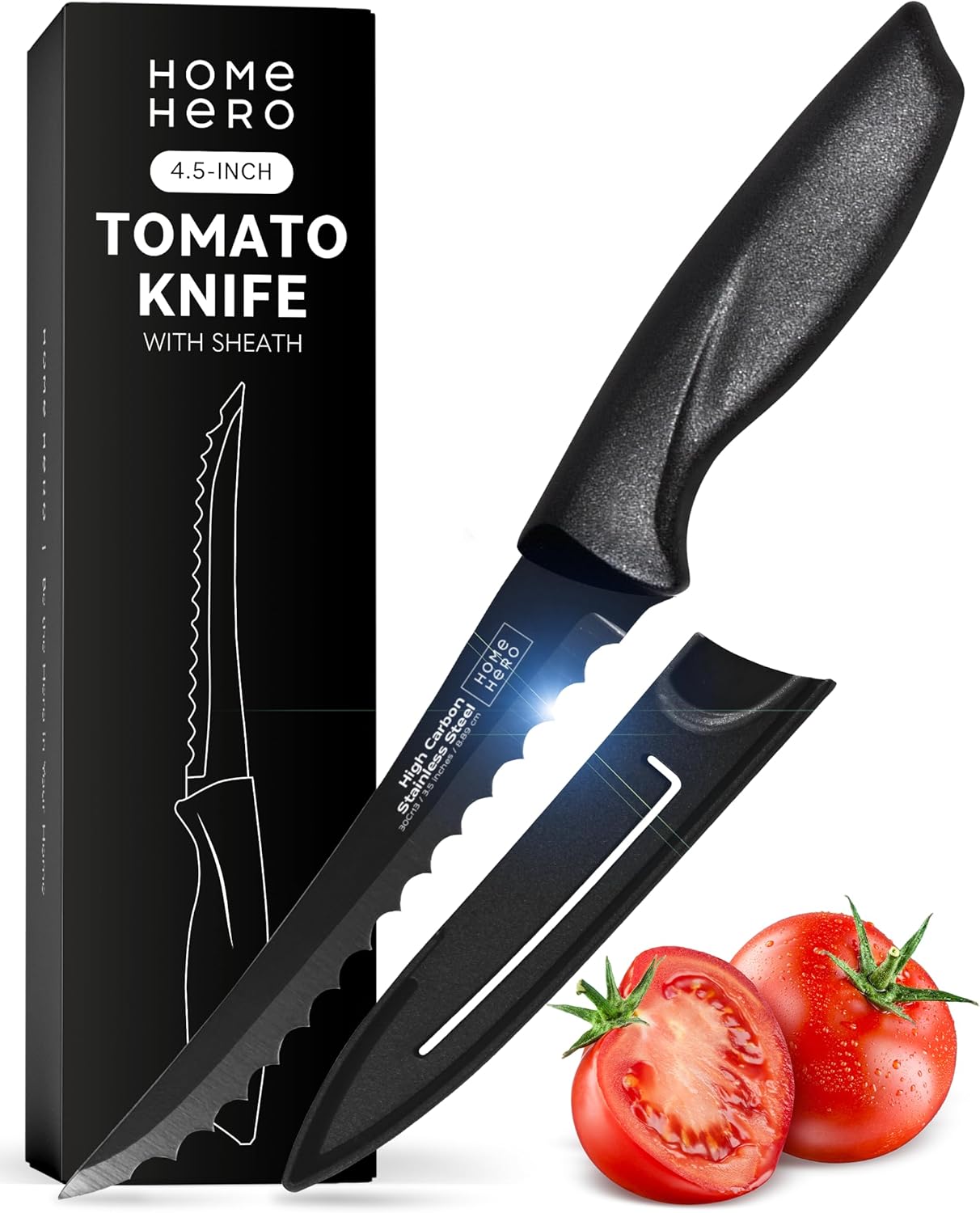 Home Hero 2 Pcs Tomato Knife with Sheath, High Carbon Stainless Steel Chopping Knife with Ergonomic Handle, Razor-Sharp