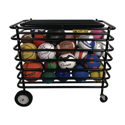 Champion Sports Ultimate Lockable Ball Locker – Heavy Duty Powder Coated Steel Ball Locker with Swivel Caster and Rear Wheels – Hinged Lid - Holds Up to 30 Balls – Black