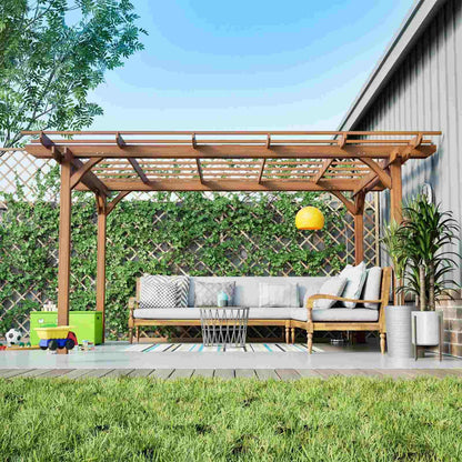 FRITHJILL 12x10FT Wooden Pergola with Slatted Roof Trellis, Fir Wood Outdoor Pergola for Climbing Plants & Vines, Waterproof Garden Arbor for Patio, Backyard, Deck