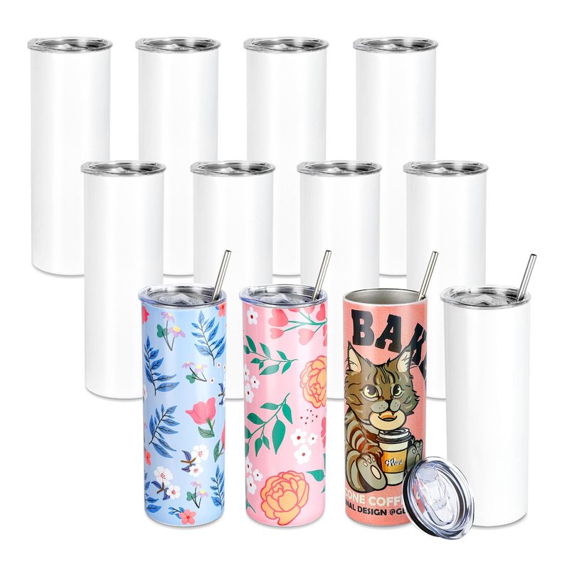 HTVRONT Sublimation Tumblers 12 PCS - 20 OZ Sublimation Tumbler Blanks with Sublimation Paper/Shrink Wrap Films/Heat Tape/Straws/Straw Brush - Sublimation Blanks Products for Gift/DIY Craft