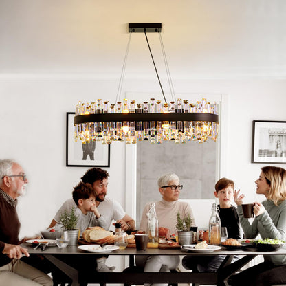 Siljoy Modern Crystal Chandelier, 16-Light Black Rectangular 2-Tiers K9 Crystal Raindrop Chandelier, Farmhouse Crystal Ceiling Light Fixture for Living Dining Room Kitchen Island L35.4 Inch